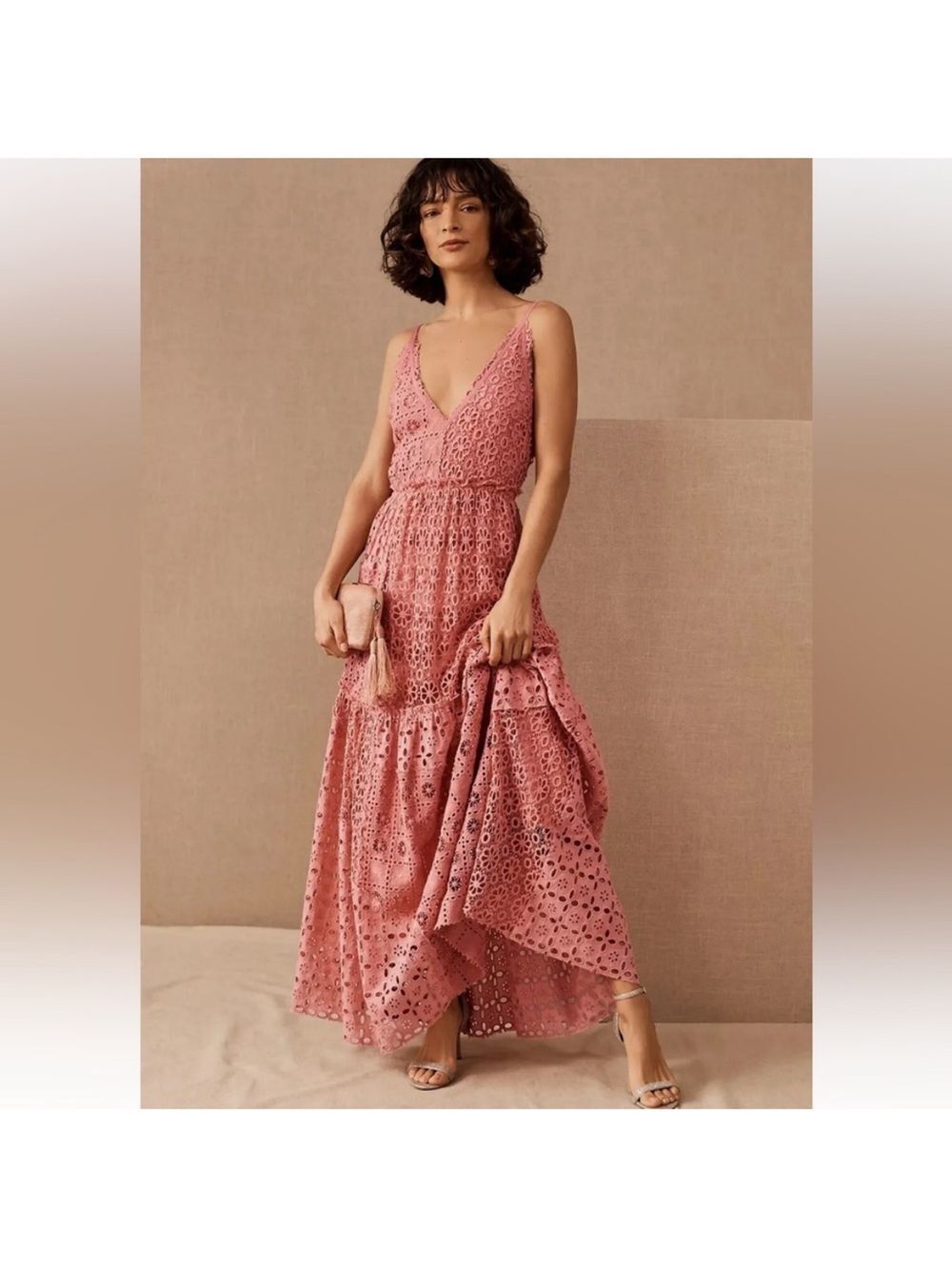 Free People One x BHLDN Robinne Lace Maxi Dress In Rose Boho Cottagecore